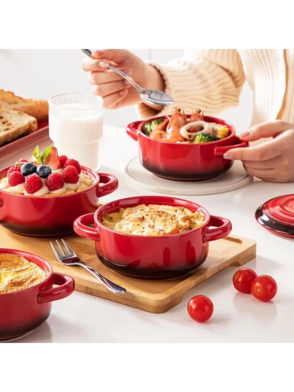 Mini Cocotte Set - 12oz Casserole Dishes with Lids, Individual Baking Ramekins